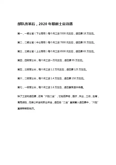 士官工资待遇一览表2020