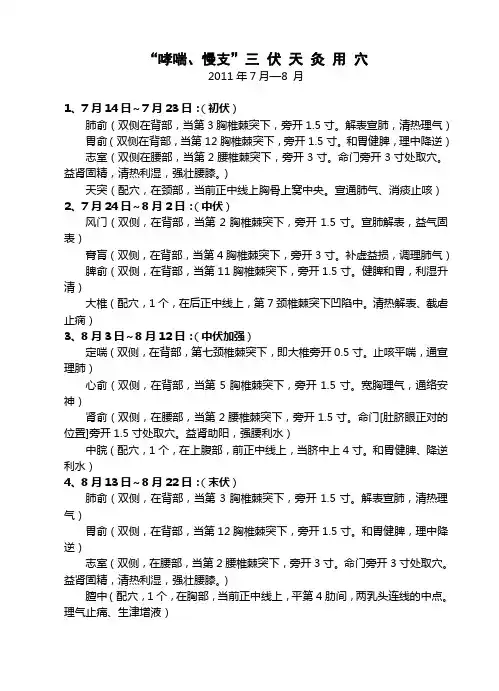 (三伏哮喘、慢支)用穴