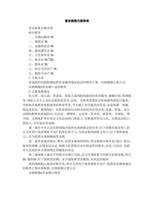 营业税税目税率表