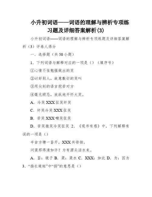 小升初词语——词语的理解与辨析专项练习题及详细答案解析(3)