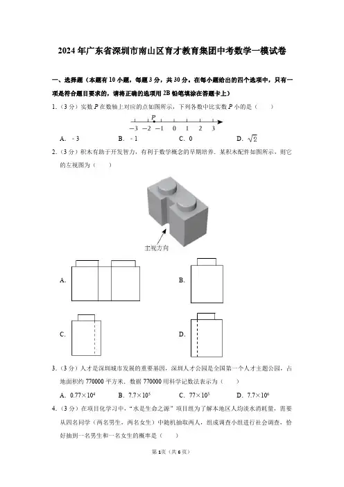 2024年广东省深圳市南山区育才教育集团中考数学一模试卷及答案解析