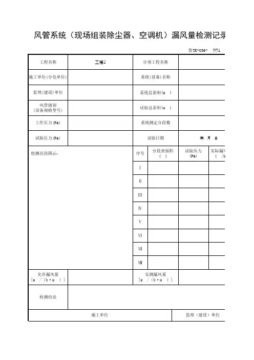 风管系统(现场组装除尘器、空调机)漏风量检测记录