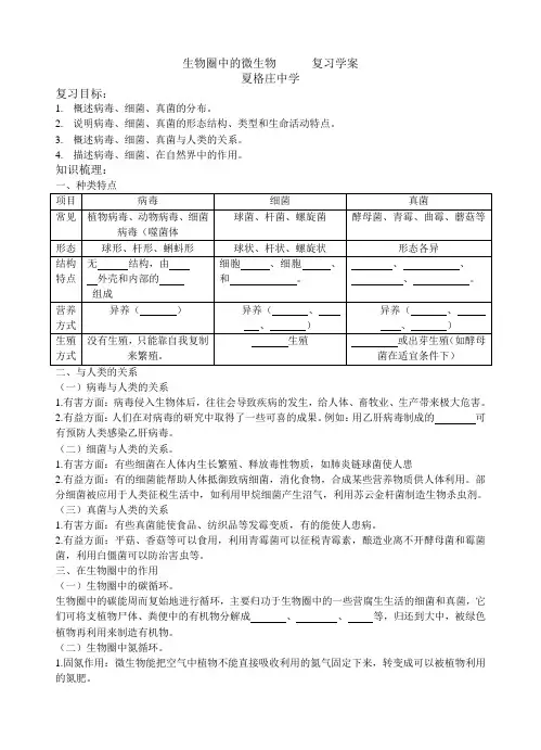 生物圈中的微生物      复习学案