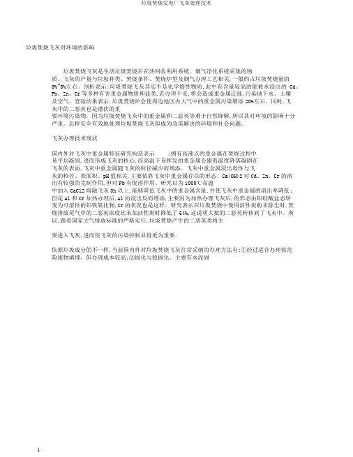 垃圾焚烧发电厂飞灰处理技术