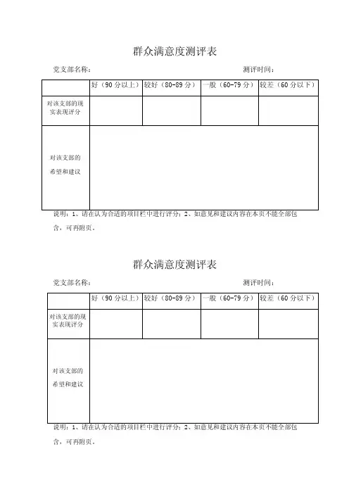 党员群众测评满意度测评表
