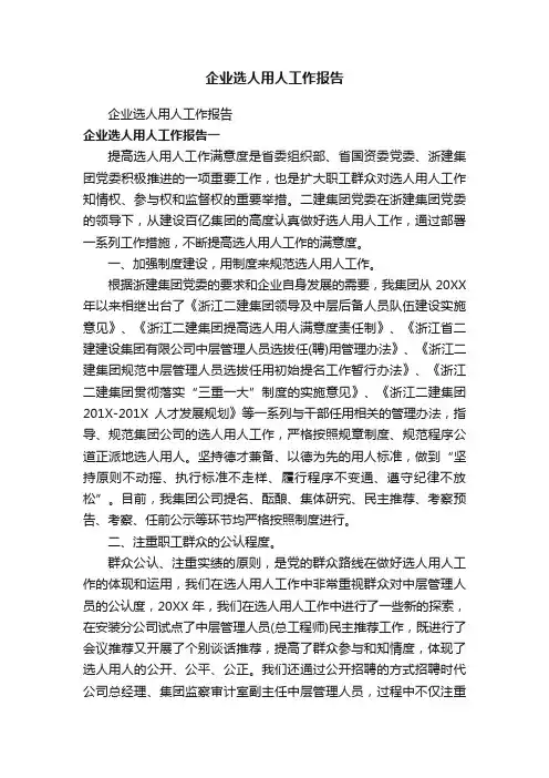 企业选人用人工作报告