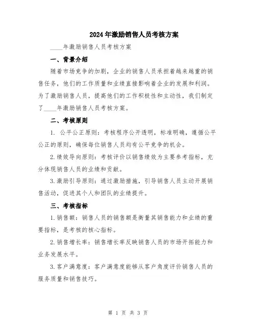 2024年激励销售人员考核方案