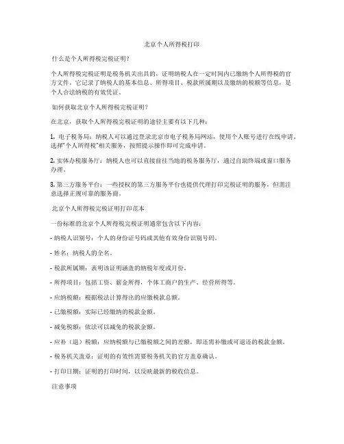 北京个人所得税打印