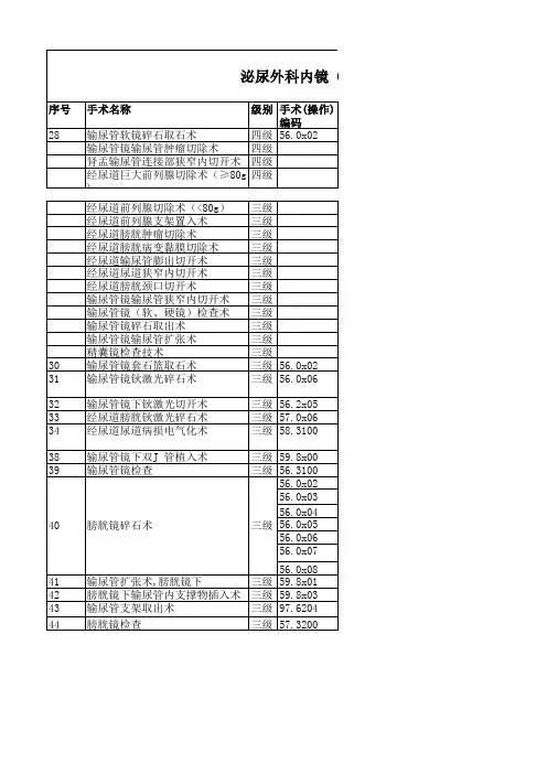 泌尿外科内镜(经尿道内镜)手术(操作)目录(2021版)