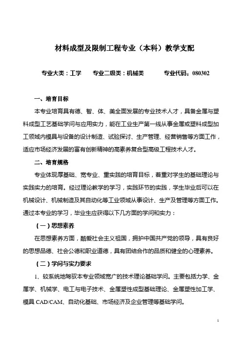 2024材料成型及控制工程培养方案