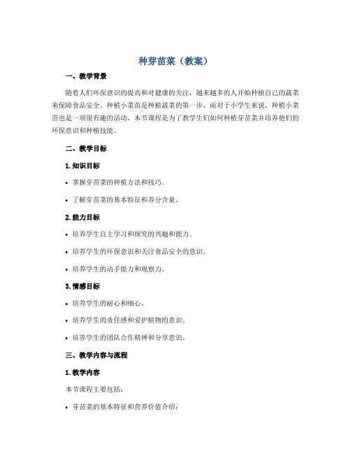 种芽苗菜(教案)2022-2023学年综合实践活动五年级上册 全国通用