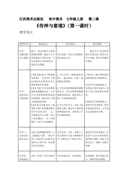 初中美术_传神与意境教学设计学情分析教材分析课后反思