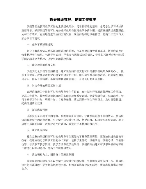 抓好班级管理,提高工作效率