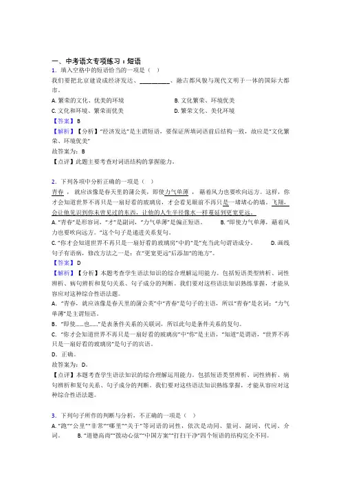 初中中考 语文 短语练习及答案(Word版)