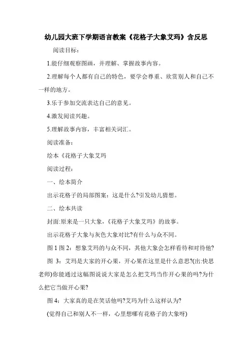 学前班 幼儿园大班下学期语言教案《花格子大象艾玛》含反思.doc
