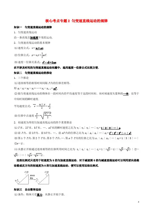 2021学年高考物理一轮复习核心考点专题2匀变速直线运动的规律含解析