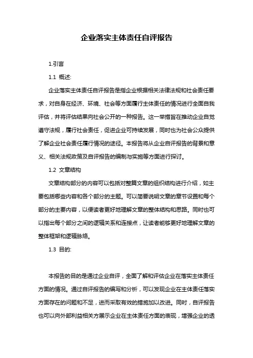 企业落实主体责任自评报告