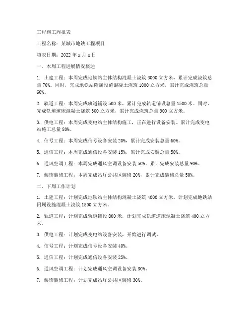 工程施工周报表版本