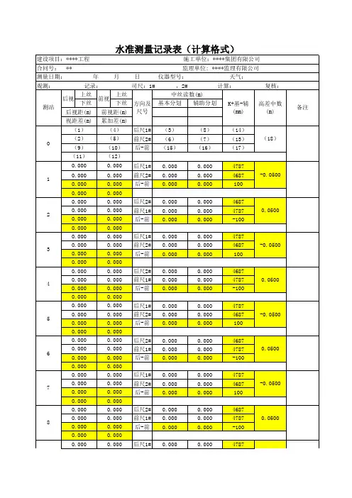 水准测量记录表 自动计算 