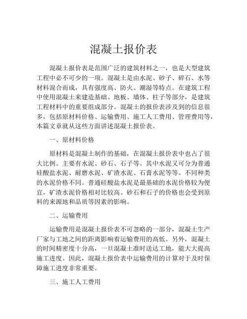 混凝土报价表