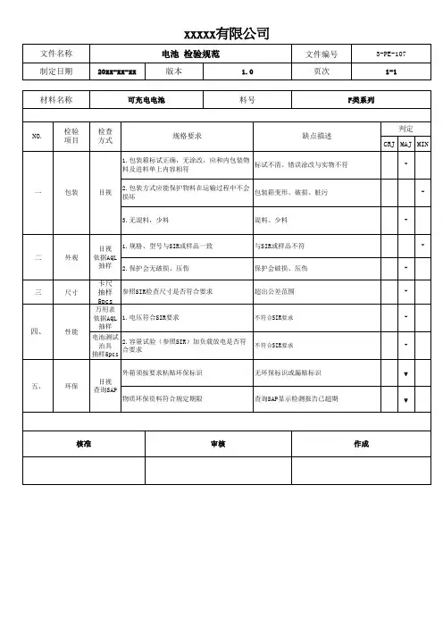 电池检验标准(通用)