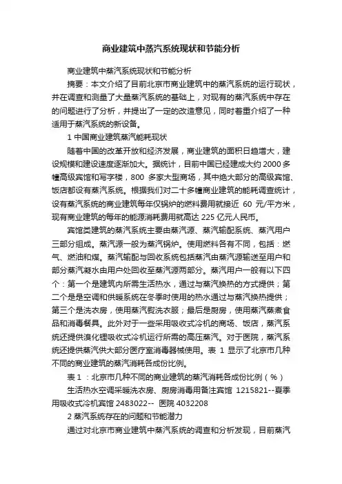 商业建筑中蒸汽系统现状和节能分析