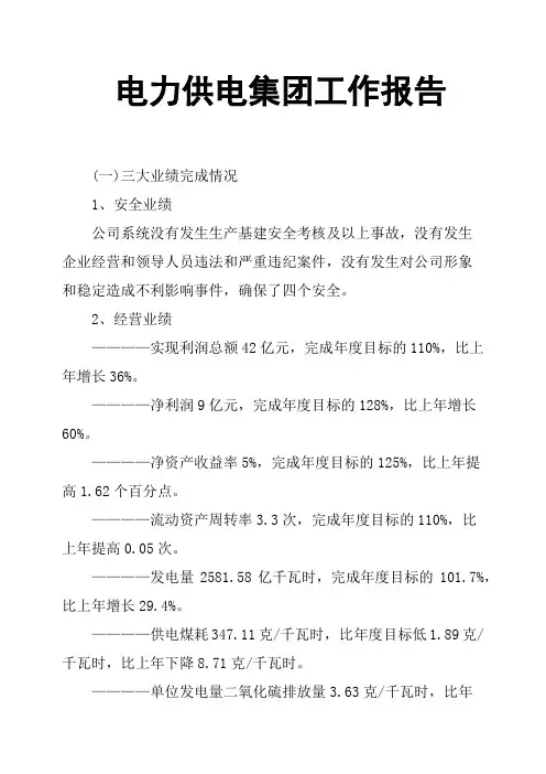 电力供电集团工作报告
