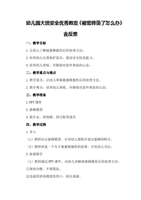 幼儿园大班安全优秀教案《被蜜蜂蛰了怎么办》含反思