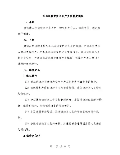 工地试验室安全生产责任制度模版（三篇）