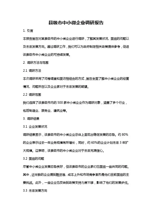 县级市中小微企业调研报告