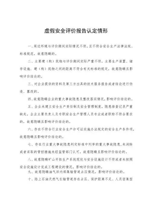 虚假安全评价报告认定情形