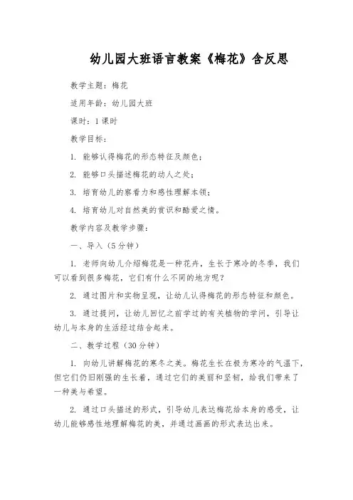 幼儿园大班语言教案《梅花》含反思