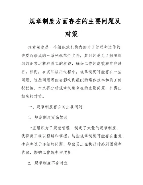 规章制度方面存在的主要问题和不足