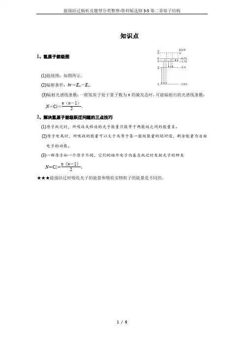 能级跃迁精析及题型分类整理-鲁科版选修3-5第二章原子结构
