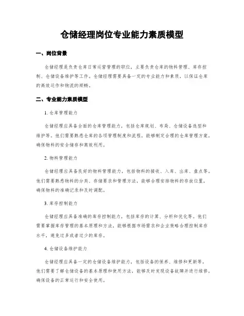 仓储经理岗位专业能力素质模型