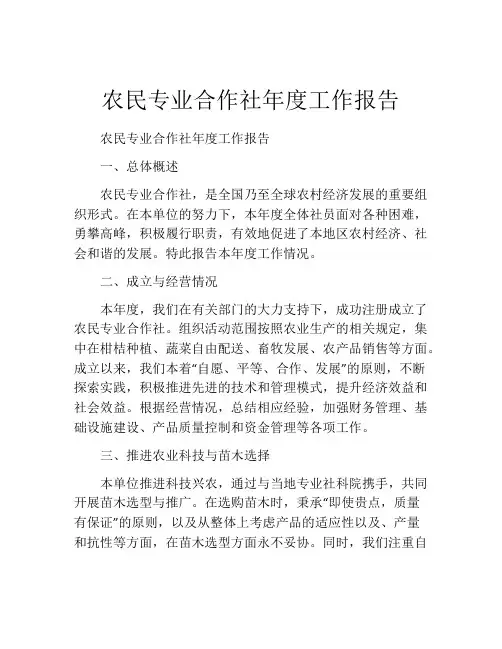 农民专业合作社年度工作报告