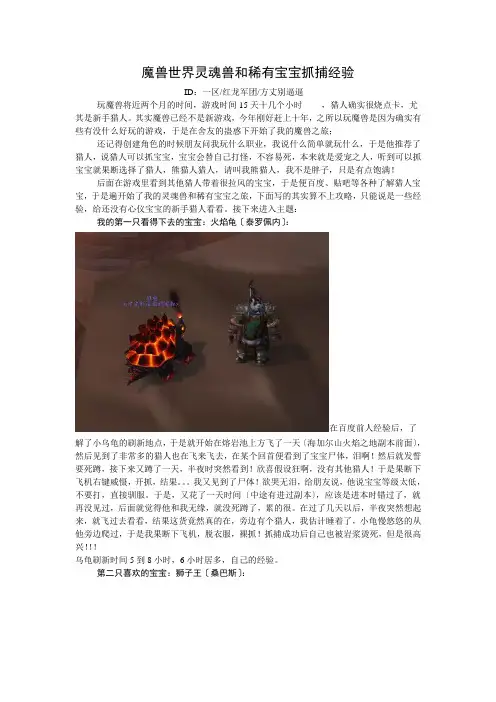魔兽世界灵魂兽抓捕经验