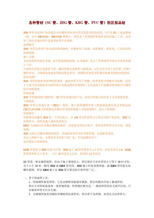 各种管材(SC管、JDG管、KBG管、PVC管)的区别总结