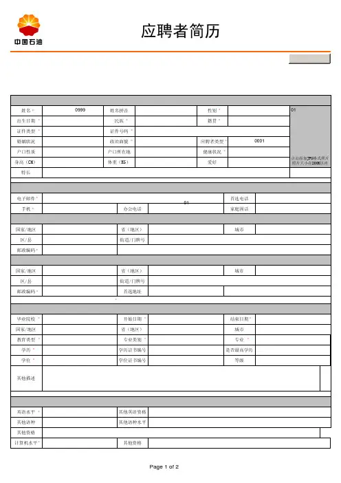 中石油简历模板