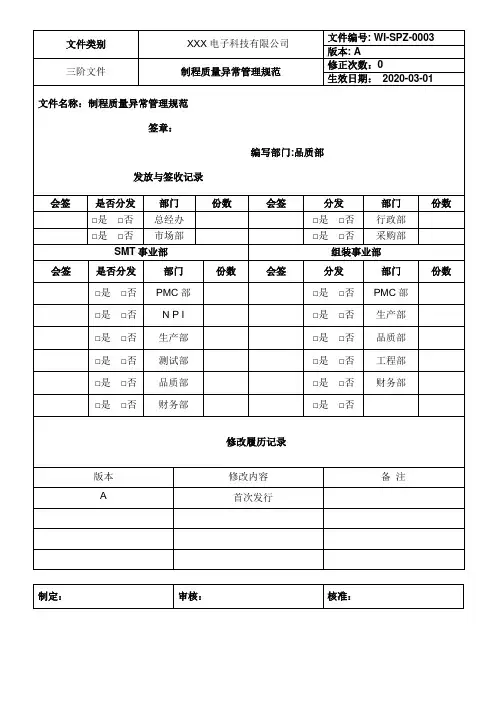 制程质量异常管理规范
