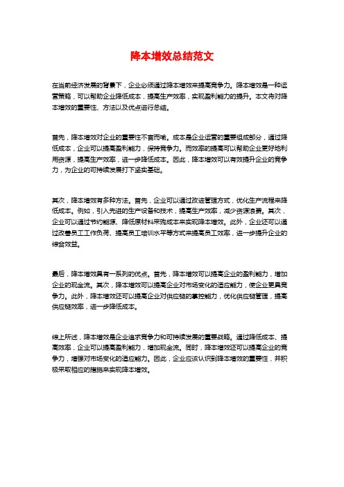 降本增效总结范文