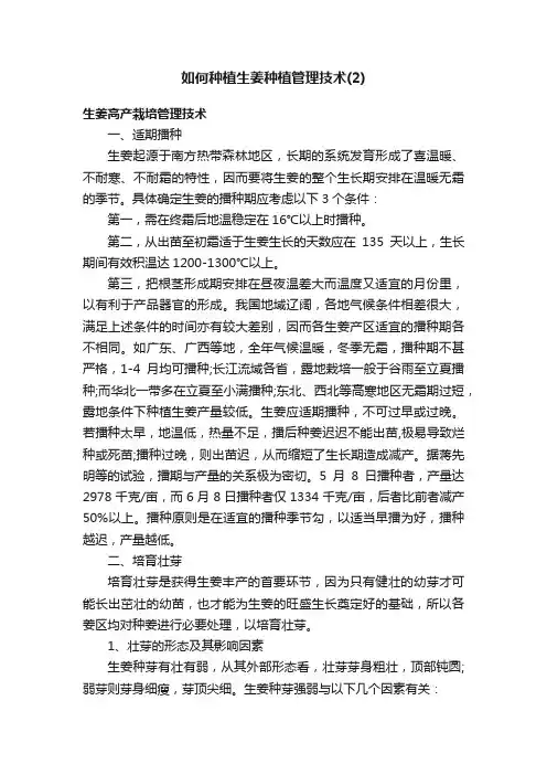 如何种植生姜种植管理技术（2）