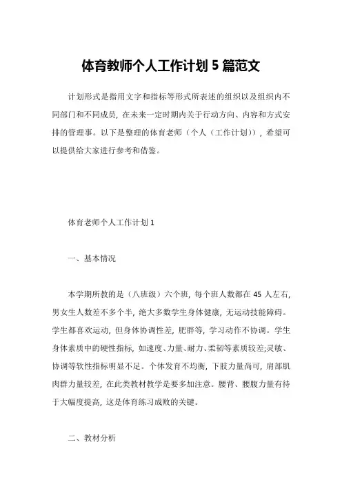 体育教师个人工作计划5篇范文