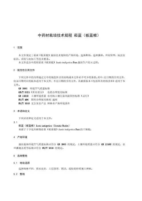 中药材栽培技术规程 菘蓝(板蓝根)-2023最新