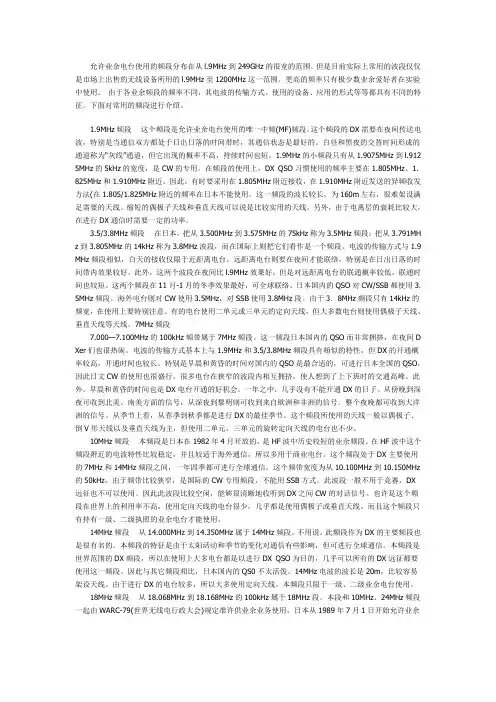 业余频段的划分及特征
