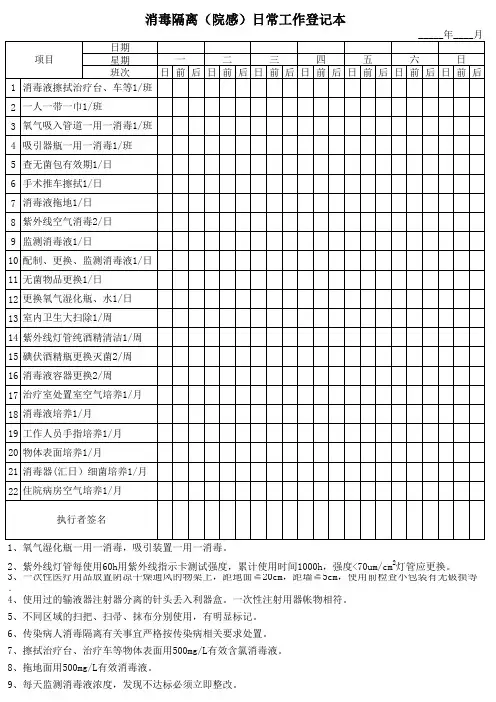消毒隔离(院感)日常工作登记本