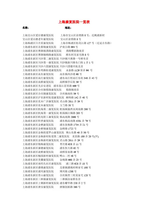 -上海康复医院一览表