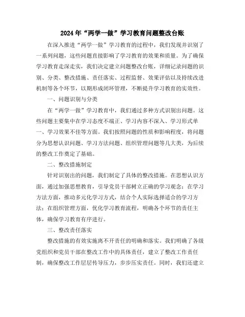 2024年“两学一做”学习教育问题整改台账