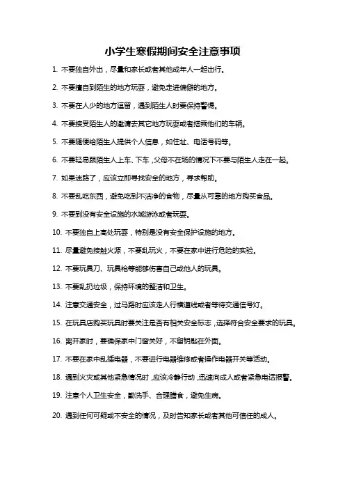 小学生寒假期间安全注意事项