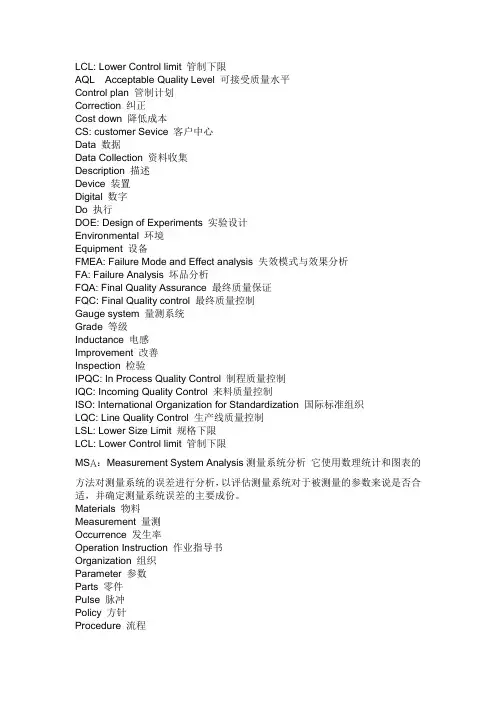 品保常用专业术语